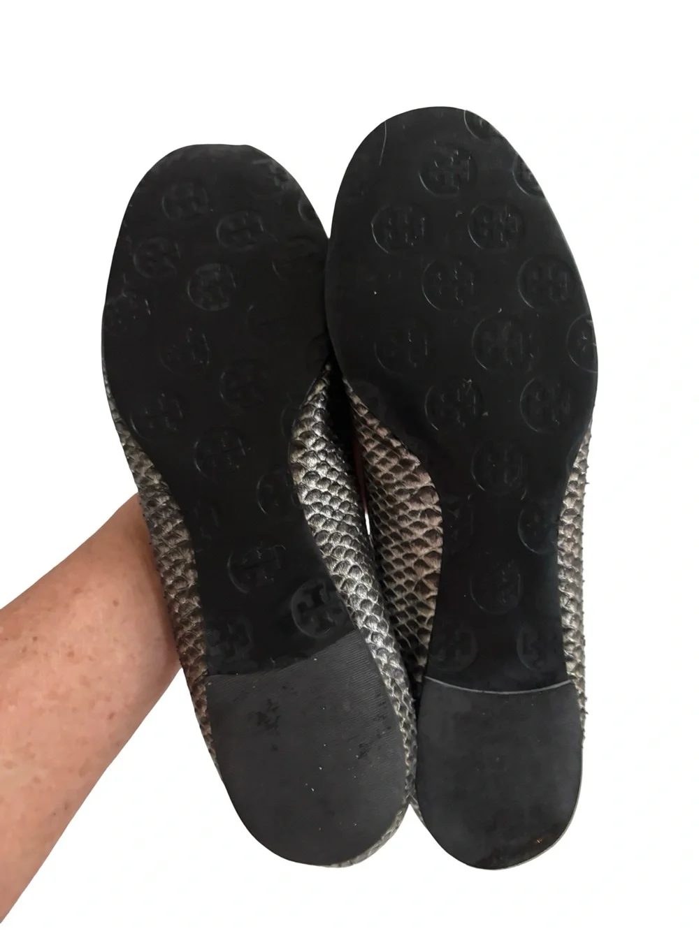 Tory Burch Black Reva Snake-Embossed Ballet Flats Sz 10